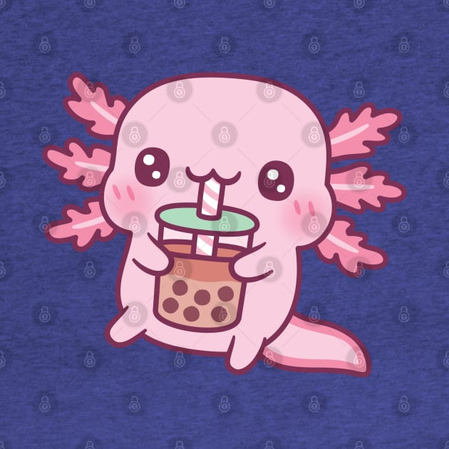 Cute Axolotl Drinking Boba Tea by rustydoodle